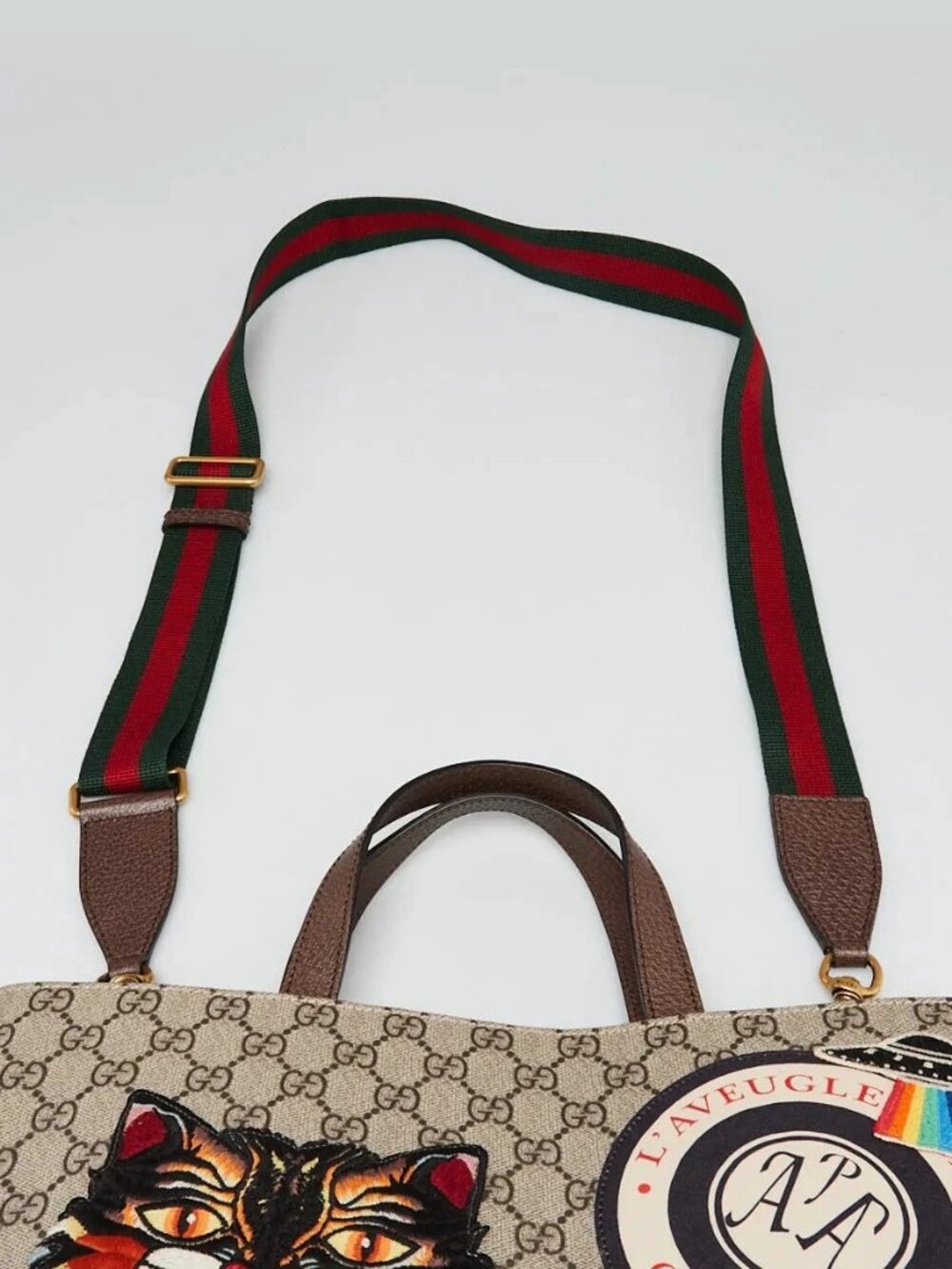 Gucci Beige/Ebony GG Coated Canvas Embroidered Courrier Soft Tote Bag - Picture 7 of 10